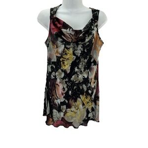 Spense Cowl Neck Top Sz S Floral Multicolor Tunic Blouse Rocker Pinup Goth Y2K